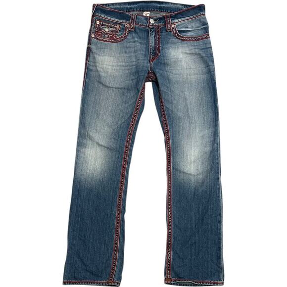 True Religion Red Chainstitch Ricky Straight Jeans - Picture 3 of 8